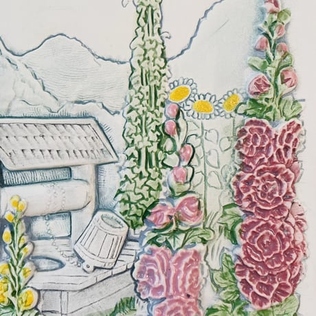 Jie Gantofta/ジィ ガントフタ/陶板/StockRose/タチアオイのお花/中大