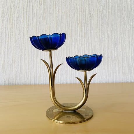 Ystad Metall/イースタドメタル/Gunnar Ander/グンナ.アンダー/メタルとガラスのお花のキャンドルスタンド/ブルー/2リン